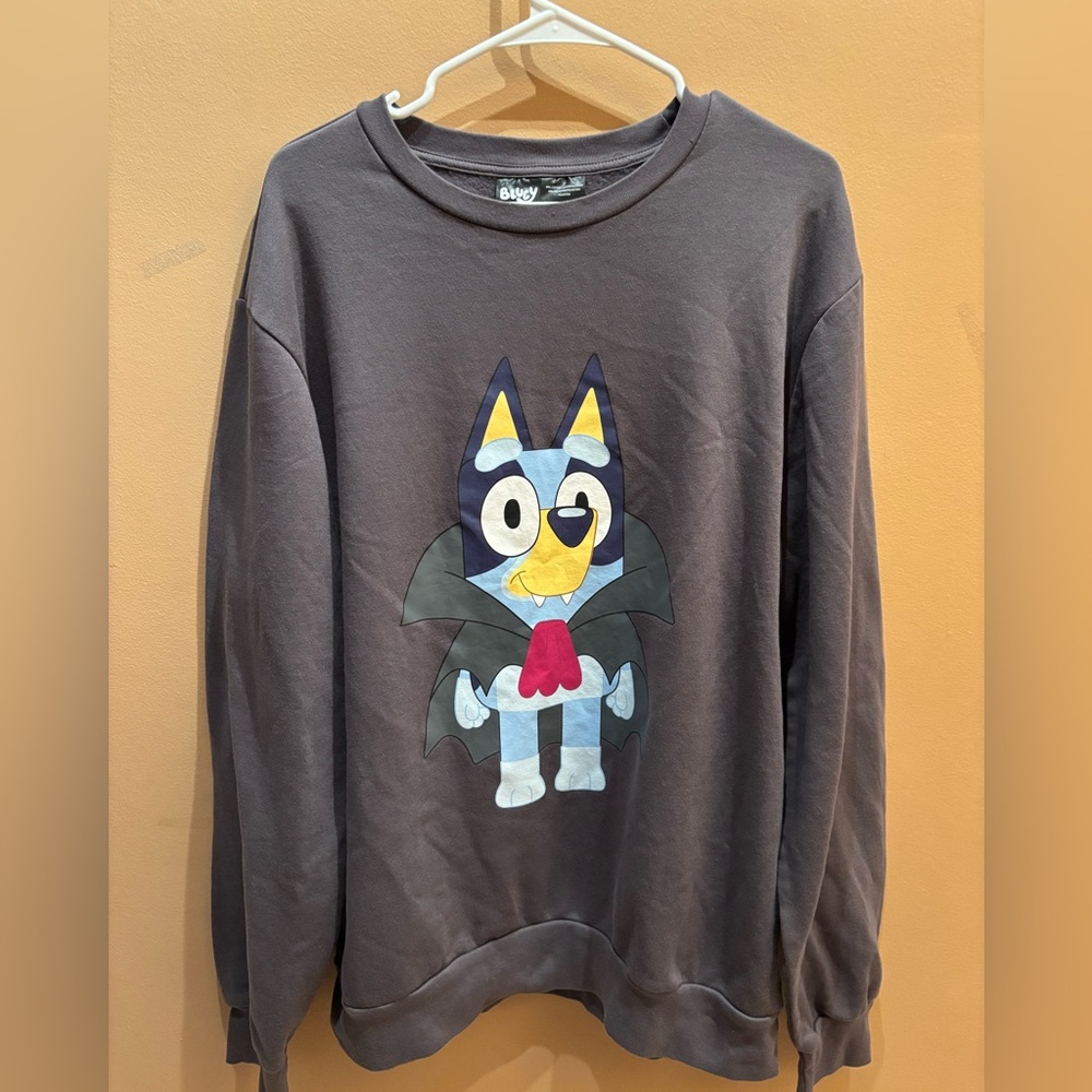 Bluey Halloween Vampire Graphic Sweatshirt Dark Gray Size XL